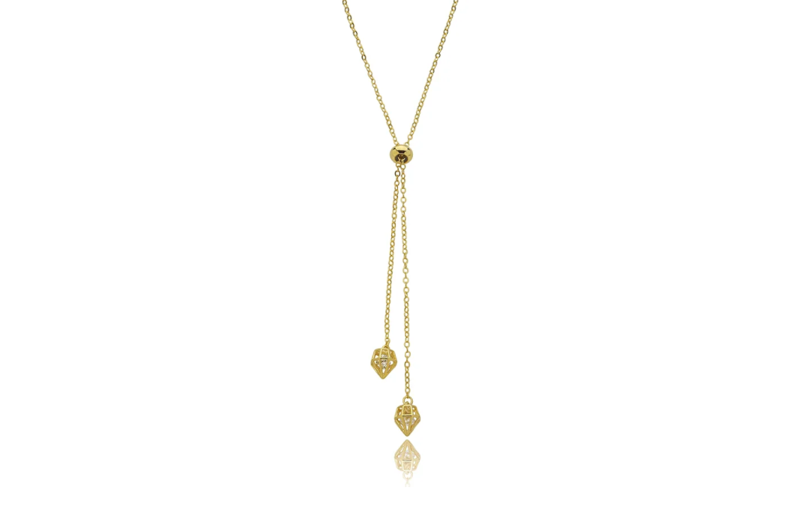 Colar dourado com pingente de zirconia cristal banho em ouro 18k
